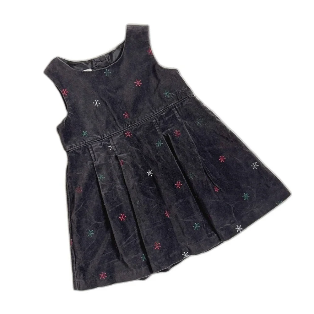 Vintage 90's Y2K‎ OshKosh B'Gosh Black Velvet Holiday Snowflake Dress 3T